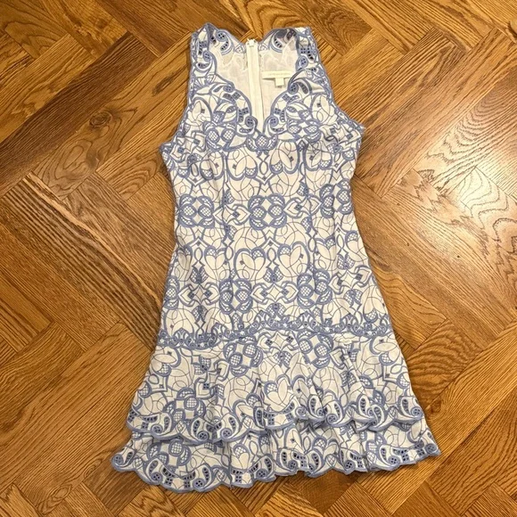 chinese dress ladies Simkhai Kenlie Mixed Media Bubble Midi Dress, Blue, Women's, Medium, Cocktail & Party Wedding Guest Dresses Midi Dresses main image 1